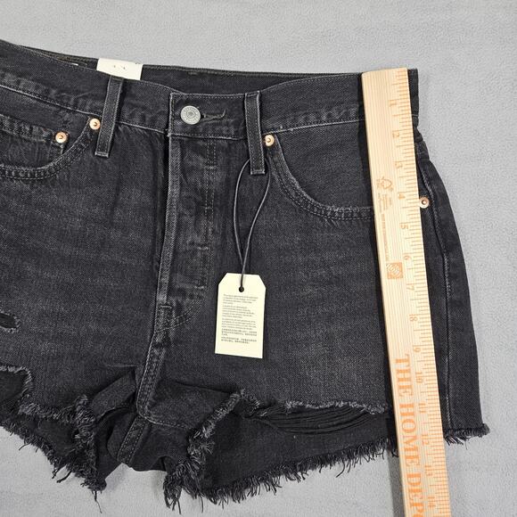 Levi's 501 Shorts Womens Size 29 Denim Black Raw Hem Cutoffs Coquette High Rise - Picture 10 of 11